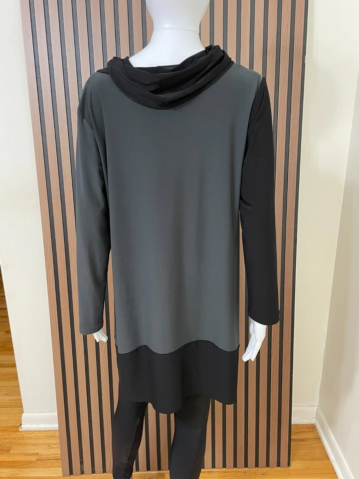 Cómoda túnica top manga larga elástica minimalista con cuello capucha negra M de EE. UU. para mujer Foto 2 de 4