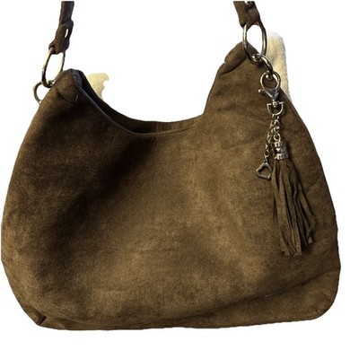 Bella Russo Soft Slouch Brown Shoulder Bag Tassel Heart Charm Silver Hardware