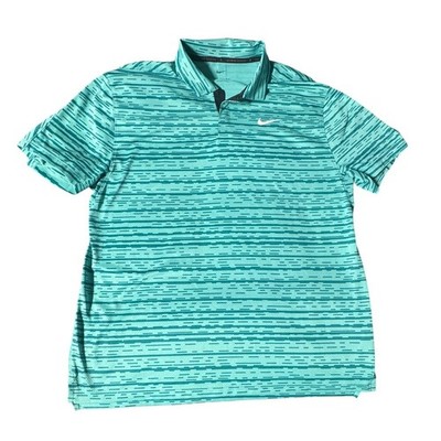 Nike Golf Polo Mens L Teal Green Striped Tiger Woods Collection Dri-FIT ADV
