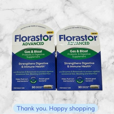 FOR 2 Florastor Advanced Relieves Gas & Bloat Supplement 30 Caps EXP12/26+ NEW
