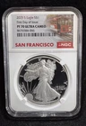 025-S Silver Eagle NGC PF70 Ultra Cameo First Day of Issue Trolley Label w-OGP