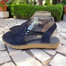 Toni Pons Navy Espadrilles Womens Size 38 Made In Spain Suede Slingback Flats