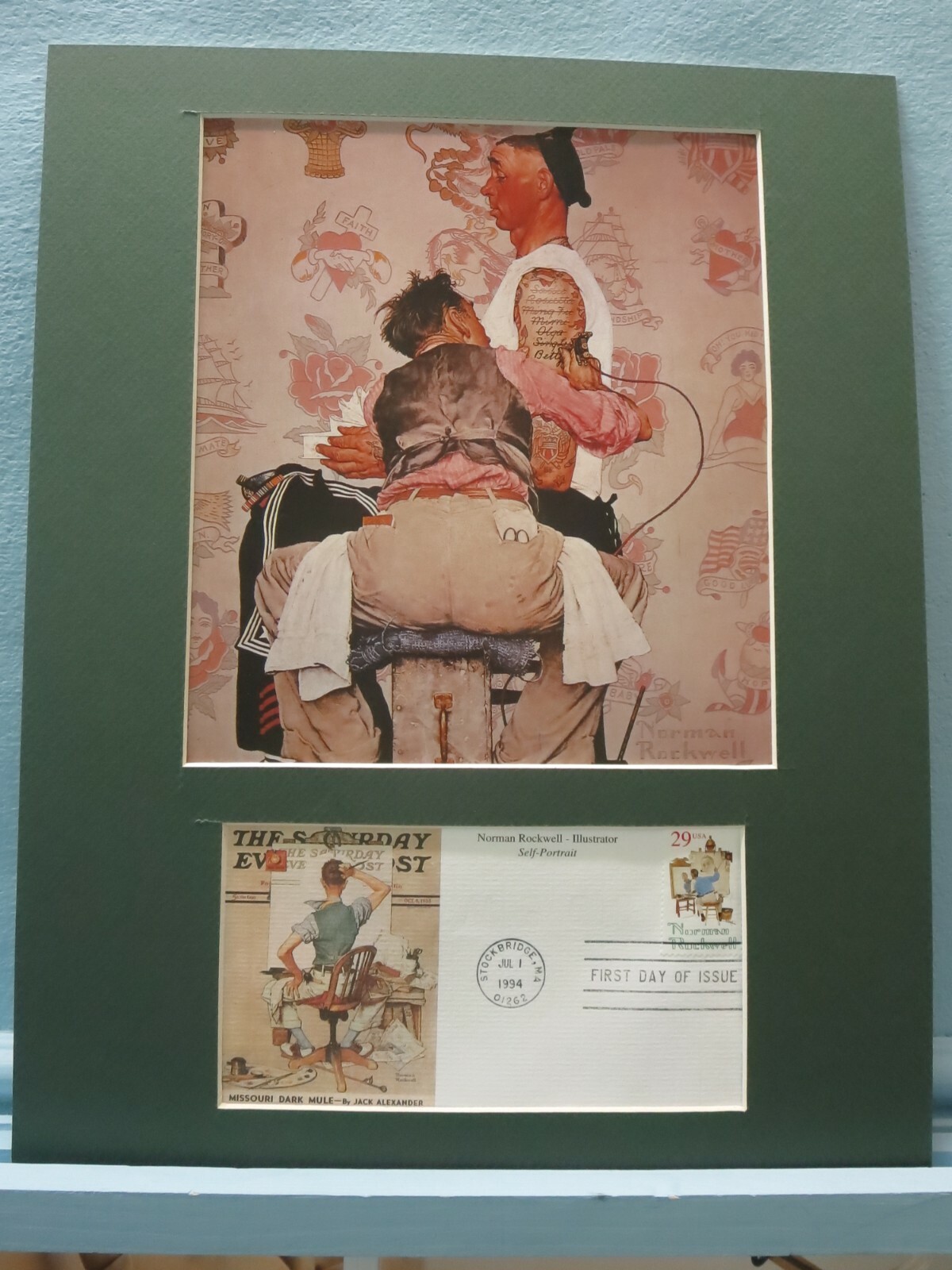 Norman Rockwell's  The Tattoo Artist & First Day Cover of his own stamp