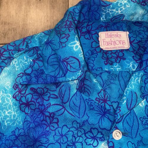 Vtg 60s 70s Haleaka Fashions Shirt Mens Hawaiian Rayon Blend Blue Surf Medium - Picture 3 of 9