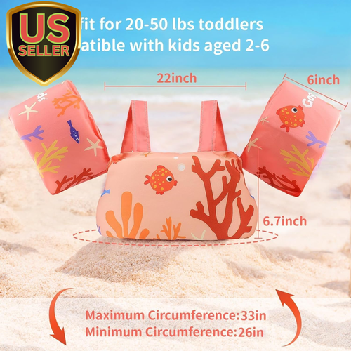 Kids Swim Vest, Toddler Floaties for 20-50 Lbs/2-6 Years Old Girls and Boys, ...