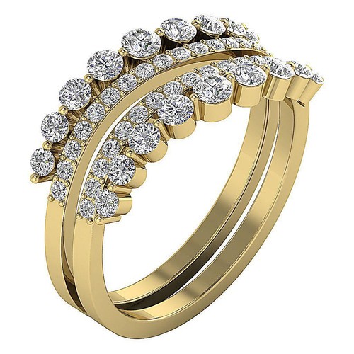 Journey Engagement Double Ring Lab Grown Diamond VVS F 1.00 Ct 14K Yellow Gold - Picture 1 of 8