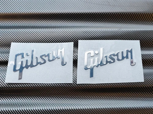 2Pcs Gibson Guitar Bass Neck Headstock Self-Adhesive Metal Sticker Decals Silver