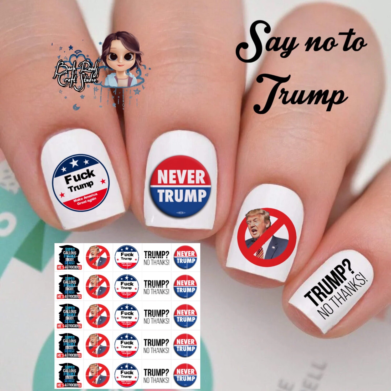 Say No To Trump Waterslide Nail Art Decals Set of 50 Joe Biden