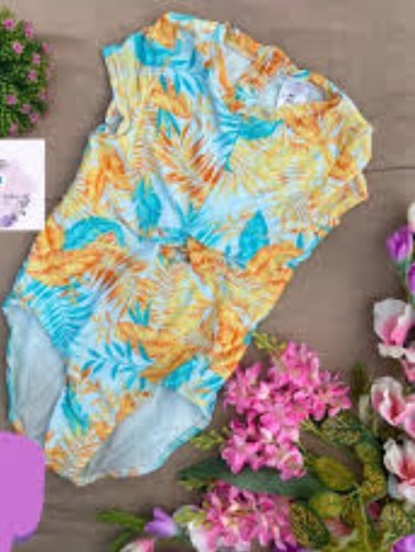 art class Girls' Leaf Floral Print Back-Zip One Piece Swimm Suit, Size 10/12 - Picture 2 of 2