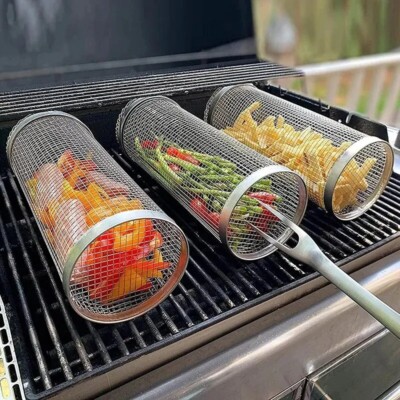 Grillkorb Rund BBQ Edelstahl Fettarm Fettfrei Grillgemüse Gemüsegitter drehbar
