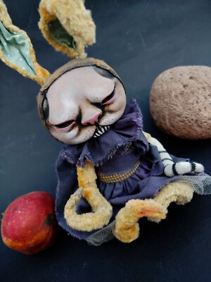 OOAK Gothic Plush Bunny   Handmade Creepy Cute Dark Fantasy Collectible, 11 