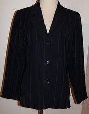 Womens Chicos Blazer Sz 1 Black Pinstriped Long Sleeve Lined Button Jacket 8