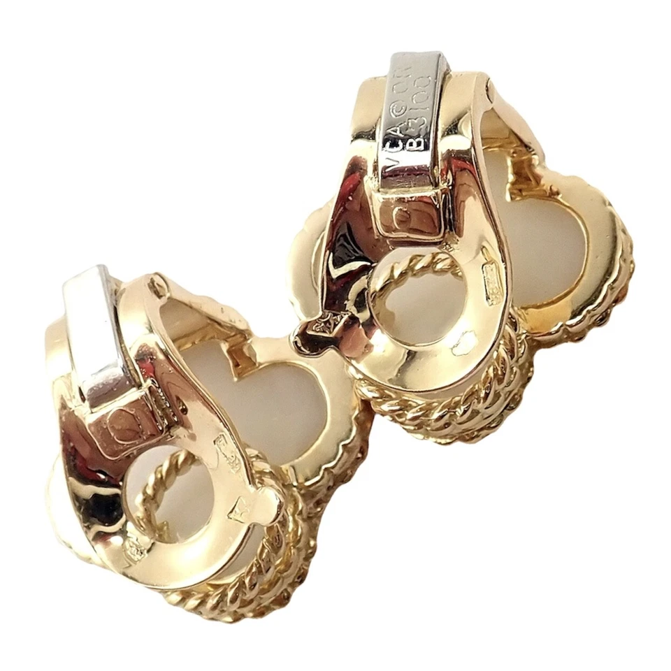 ¡Raro! Pendientes Van Cleef & Arpels Vintage Alhambra Oro Amarillo 18k Coral Blanco Foto 3 de 4