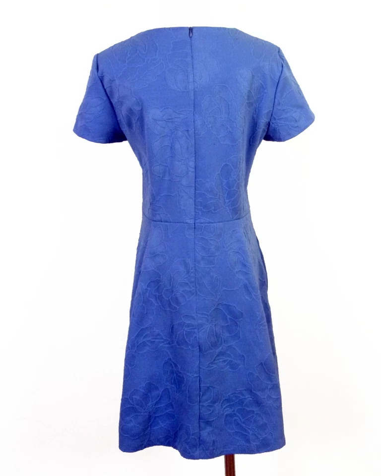 Vestido Eliza J Azul Floral Elástico Azul Tejido Poli Spandex Manga Gorra 14 usado en excelente estado Foto 4 de 4