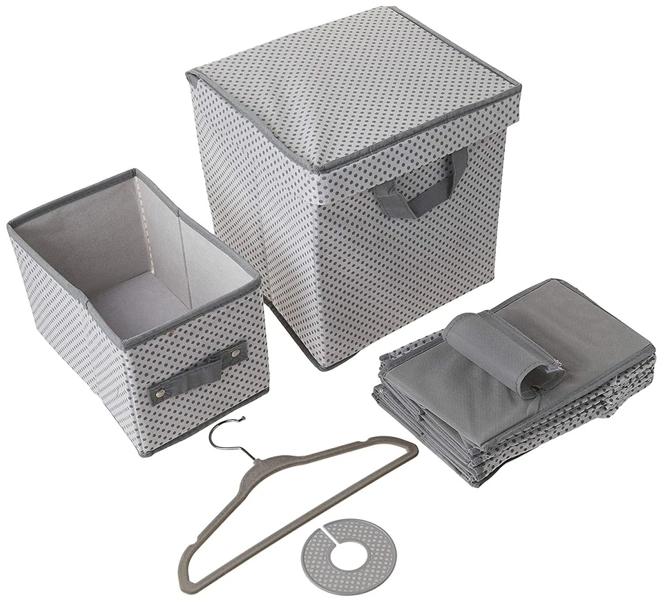 Nursery Bins and Shelf Storage Set Hangers Closet Organizer Baby Room Gray Set - Image 2 of 3