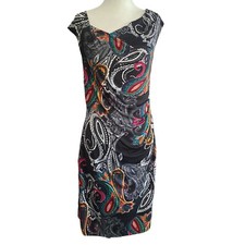 Ellen Tracy Dress Women’s Size 6 Sleeveless Sheath Black Paisley Vibrant Colors
