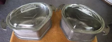 VINTAGE GUARDIAN SERVICE COOKWARE (2) CAST ALUMINUM TRIANGLE POT WITH GLASS LIDS