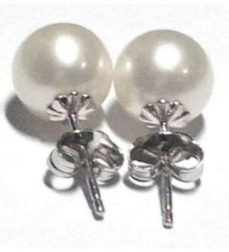 Gorgeous Huge 10-11mm South Sea White Real Pearl Stud Earrings 14k White Gold P - Picture 4 of 5