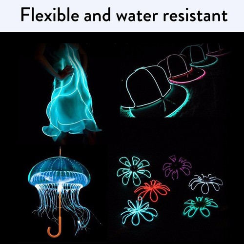 1-5M Neon Glow EL Wire Flexible LED Rope Lamp Cable with Adapter Party Car Decor - Picture 9 of 17