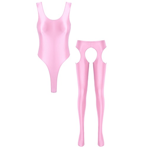 Women's Nylon Glossy Outfits Sleepwear Sexy Bodysuit Hollow Out Panties Lingerie - Picture 44 of 109