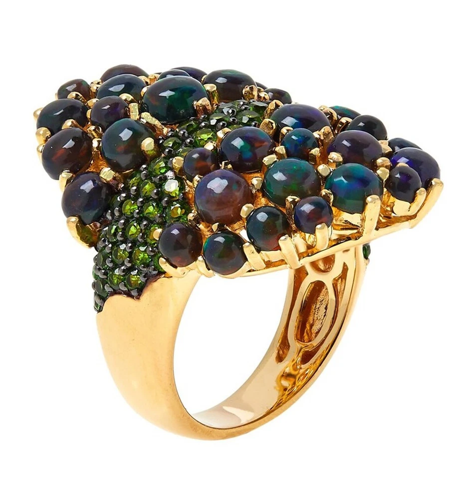 RAREZAS Anillo Diópsido Carol Brodie Chapado en Oro SS Ópalo Negro Cromo 5 Foto 3 de 4