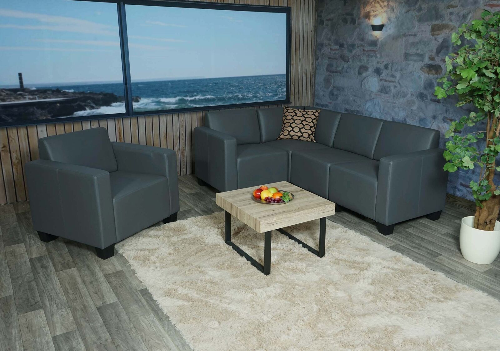 B-Ware Modular Sofa-System Couch-Garnitur Moncalieri 4-1dunkelgrau