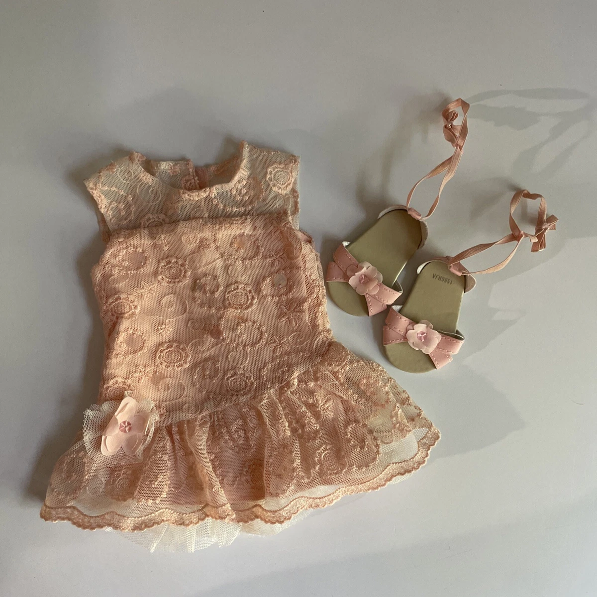 American Girl Truly Me Peach Shimmer Lace Party Dress And Tie Up