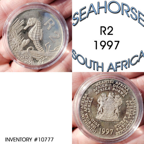 1997 KNYSNA SEAHORSE SILVER PROOF 2 rand south africa R2 slight blue toning