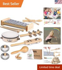 Natural Wooden Percussion Instruments - Toddler Musical Toys with Storage Bag