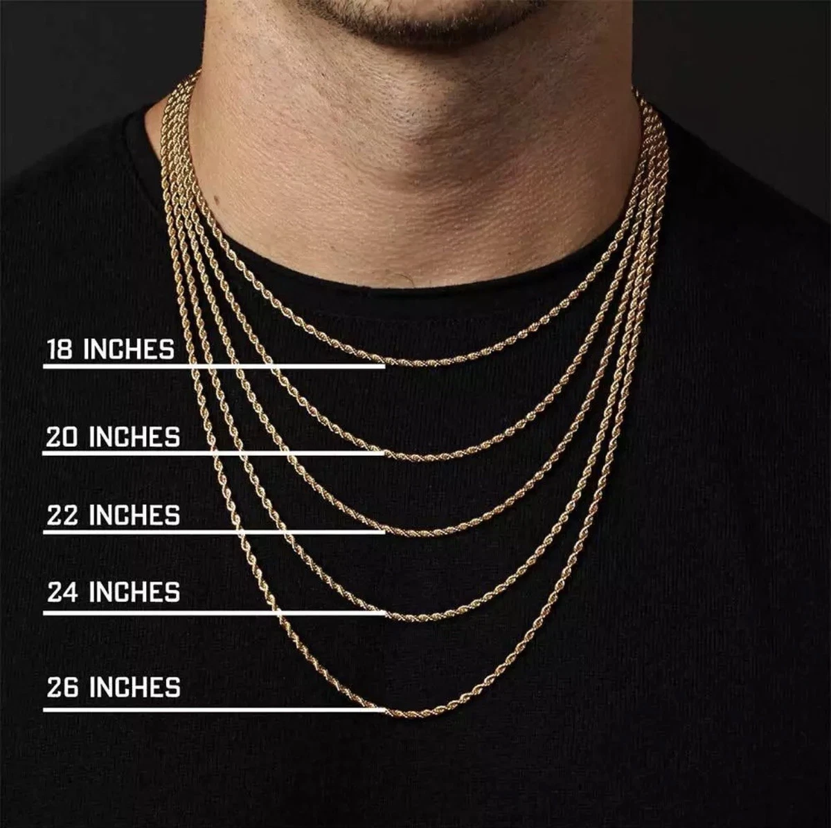 Mens Chain | Gold Rope Chain Necklace | Gold Chains for Men | Stainless Steel Chains | 5mm Rope 18 / 20 / 22 Chain