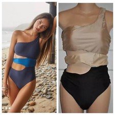 PQ PILYQ One Shoulder Cut Out One Piece Swimsuit Revolve size M NWT