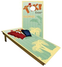 Cornhole Hawaiian Tiki Bar Aloha Black Boards BEANBAG TOSS GAME w Bags Set