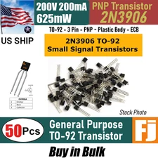 50pcs 2N3906 3906 PNP Transistor TO-92 40V 200mA 625mW | US Ship