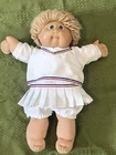 Vintage 80's Cabbage Patch Kid Green-Eyed cheerleader White Uniform Dress, Blond