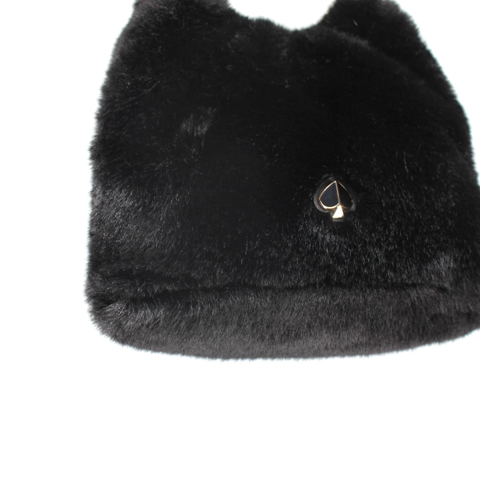 Borsa Kate Spade Betty Swag nera pelliccia sintetica manico ad anello borsetta logo invernale