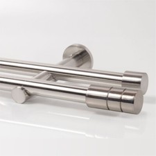 20mm Gardinenstange Zweiläufig Metall Edelstahl Optik 110-600cm Zylinder lang 2