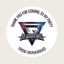 Personalised Round Birthday Party Stickers Sweet Cone Stickers Gladiators