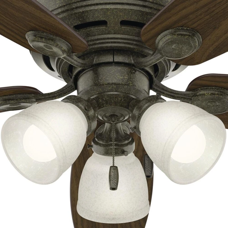 52" Provencal Gold Indoor LED Ceiling Fan White Snowflake Linen Glass Shade - Image 4 of 4