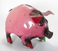 Recycled Metal Pink Pig Yard Garden Art Rustic Country Style Handcrafted Piggy Recycled Metal Pink Pig Yard Garden Art Rustic Country Style Handcrafted Piggy