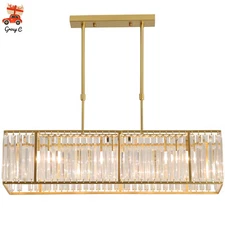Modern Crystal Chandelier Rectangular Ceiling Light LED Living Room Pendant Gold