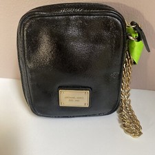 Michael Kors Zip Wristlet Medium Chain Pouchette Silver Leather  