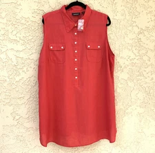 New Avenue 100% Linen Tunic Shirt Sz 22-24 Sleeveless Button Front Chest Pockets