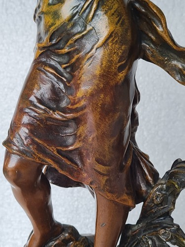 Antike französische L&F Moreau französische Spelter Figur Lampe Skulptur mit Capiz - Bild 12 von 23