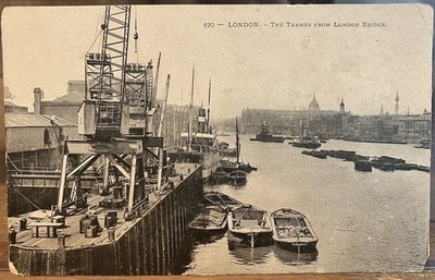 UK Postcard RIVER THAMES FROM LONDON BRIDGE Dock Boats Cranes England