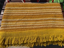 Vintage Bed Spread Throw 1970s St Michael Orange Brown Retro Tassels Single Bed