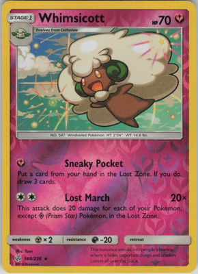 Pokemon - Whimsicott - 148/236 - Reverse Holo Rare - Cosmic Eclipse  - NM/M
