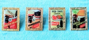 Lot Of 4 Coca-Cola Diner Menu Series Pins Hamburger Cheese Sandwich Salad  2003