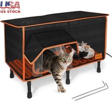 Heated Outdoor Cat House Waterproof Insulated Shelter Winter Feral Cats New