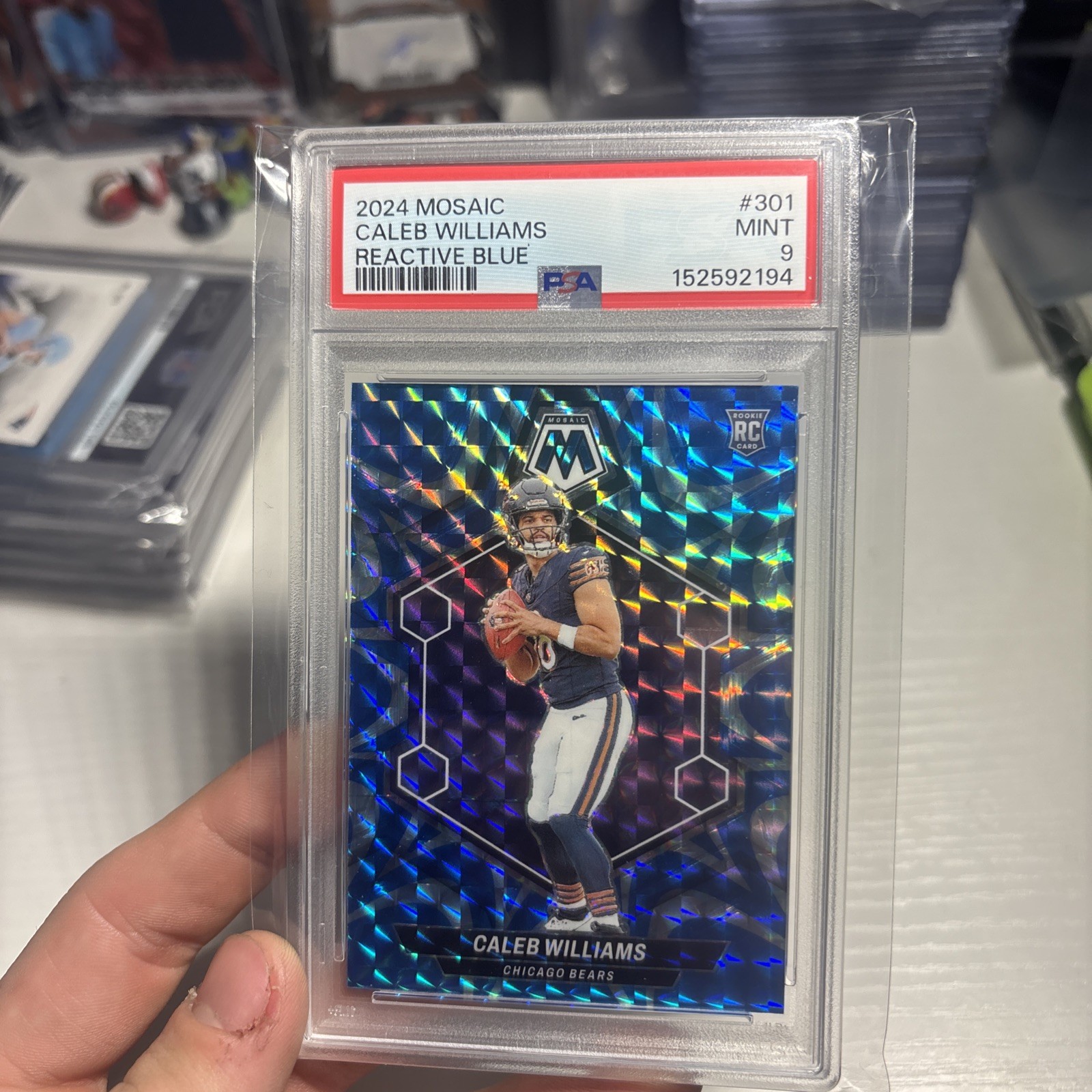 2024 Panini Mosaic Reactive Blue - Caleb Williams #301 (RC) PSA 9 COLOR MATCH