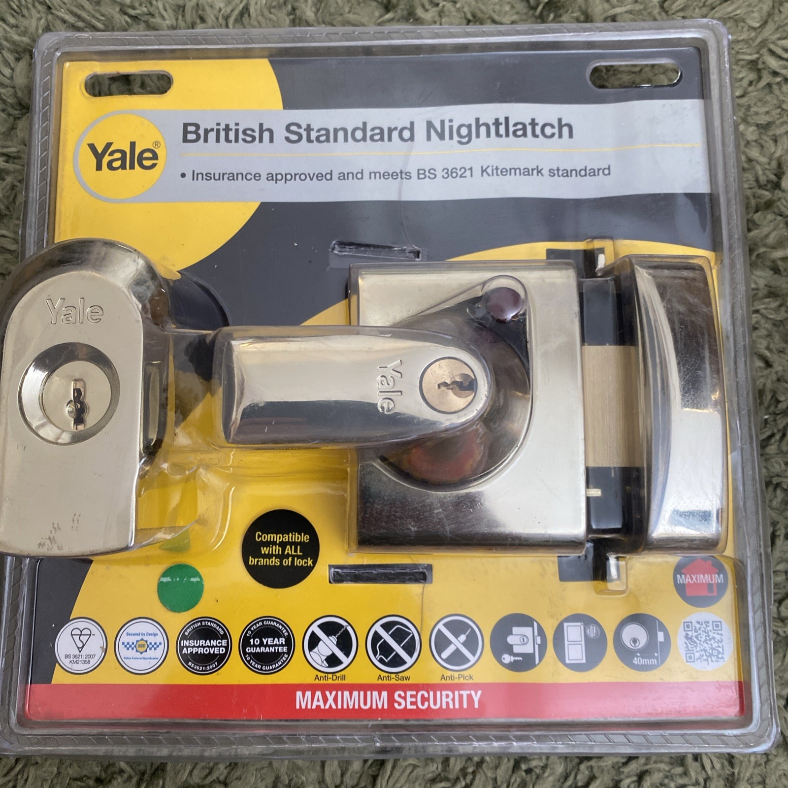 Yale BS2 Nightlatch Lock - Polished Brass P-BS2-BLX-PB-40 . New
